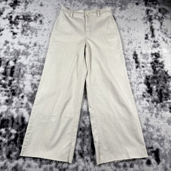 Oat New York Jeans Womens Size 8/29 Light Beige Wide Leg Raw Hem Hippie Stretch - Picture 1 of 14